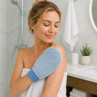 Nouveau Gant de Bain Bleu Double Face Moderne Marocain pour Hammam en Viscose et Polyester pour le Corps