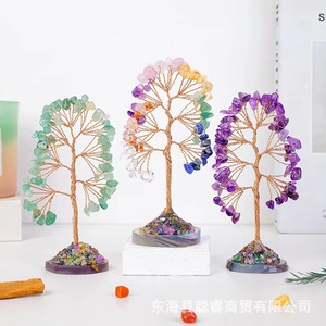 <b>Crystal</b> Tree Ornament With Natural Stone <b>Chips</b> Colorful Agate Base Home Desktop Decoration Gift - Product Image 1
