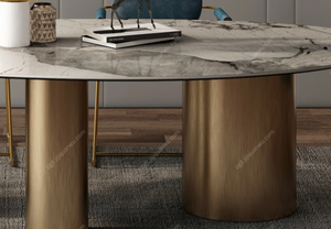 Tavolo da Pranzo Stile Designer - Lagos Pebble, <span class=keywords><strong>Design</strong></span> con Linee Delicatamente Curve, Piano in Pietra Sinterizzata Lucida Pandora di Lusso Leggero - Product Image 4