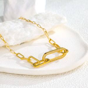 สร้อยคอผู้หญิงสแตนเลสสตีลชุบทอง 18K แบบโซ่คลิปหนีบกระดาษประดับเพชรซิร์คอน ดีไซน์หรูหราเรียบง่ายทันสมัย - Product Image 4