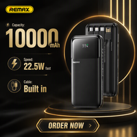 Batterie externe portable Remax 10000 mAh 22,5 W avec écran LED et câbles intégrés pour une charge rapide