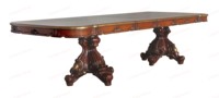 Table à manger en bois sculpté à la main de style antique européen brun foncé avec 8 chaises en cuir capitonnées à boutons