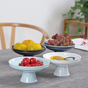 Chinese Retro Ceramic High-Footed Fruit <b>Plate</b> Round Household Snack Dish Party Serving Platter Ceramics Fujian Made - Product Image 1