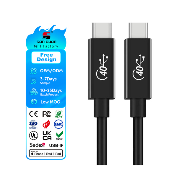 SANGUAN PD100W USB4 for Thunderbolt3 5A Fast Charging Full-Featured Coaxial Tinned Copper PVC Type-C Compatible Data Cable for