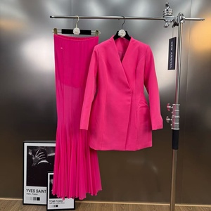 AIMEISI hotseller nuovo collo a V maniche lunghe con bottone vita <span class=keywords><strong>elegante</strong></span> Blazer Tulle gonne da <span class=keywords><strong>donna</strong></span> lungo due pezzi Set gonna tailleur - Product Image 3