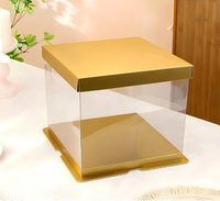 Boîtes à gâteaux transparentes en PET de haute qualité avec logo personnalisé en gros, boîtes à gâteaux carrées transparentes dorées pour les gâteaux d'anniversaire