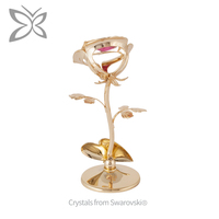 Crystocraft Saint-Valentin Amour Figurine Rose Rouge en Cristal Plaqué Or Art Populaire Européen Cristaux Taillés Brillants Gravure Laser