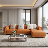 Ensemble de canapés d'angle en cuir véritable orange de style européen moderne - Canapé de salon de style européen moderne pour hôtel