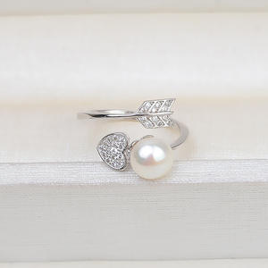 Anillo Abierto de Plata de Ley S925 Wenchi para Mujer, Diseño de Flecha de Cupido, Joyería de Perlas DIY, Incrustaciones de Garras, Talla 8-9, Chapado en Oro Rosa, Accesorio de 18 Pulgadas - Product Image 3