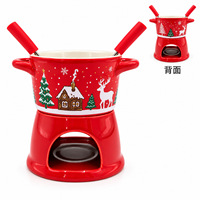 Pot à fondue en céramique fait main de style nordique en forme de T, à double poignée, pour chocolat et fromage, idéal pour Noël