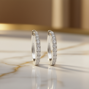 Orecchini a Cerchio Mina Diamante in Oro Bianco con Diamanti Naturali Taglio Brillante Rotondo Colore G Stile Classico per Uso Quotidiano Femminile - Product Image 2