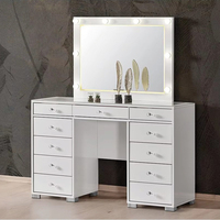 Table de toilette moderne blanche à 7 tiroirs avec miroir et éclairage, commode de rangement en bois, mobilier de chambre à coucher (OEM/ODM)