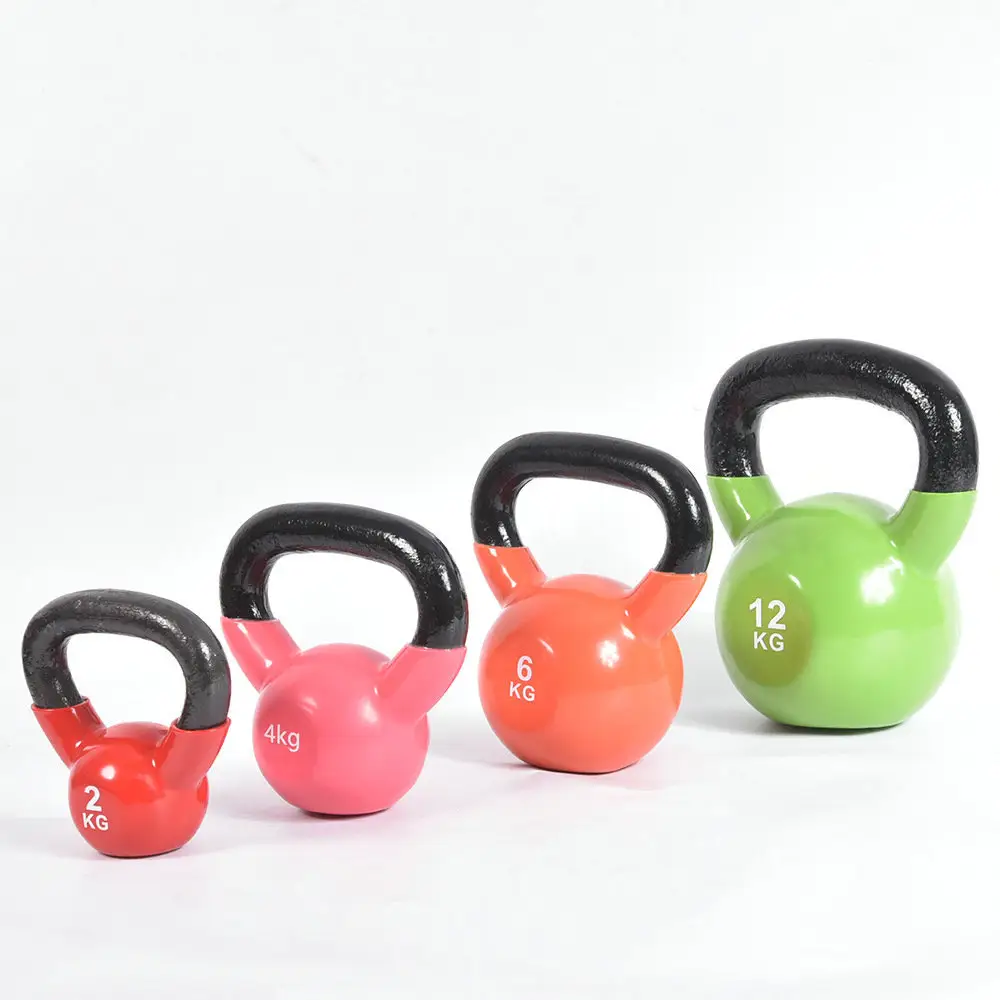 Promozione all'ingrosso di attrezzature per il fitness al coperto multicolore con kettlebell in plastica impregnata