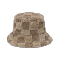 Groothandel Winter Lamsvlees Pluche Vissersmuts Fleece Geruit Dikker Velours Nepbont Geruite Emmer Muts Voor Meisjes Vrouwen