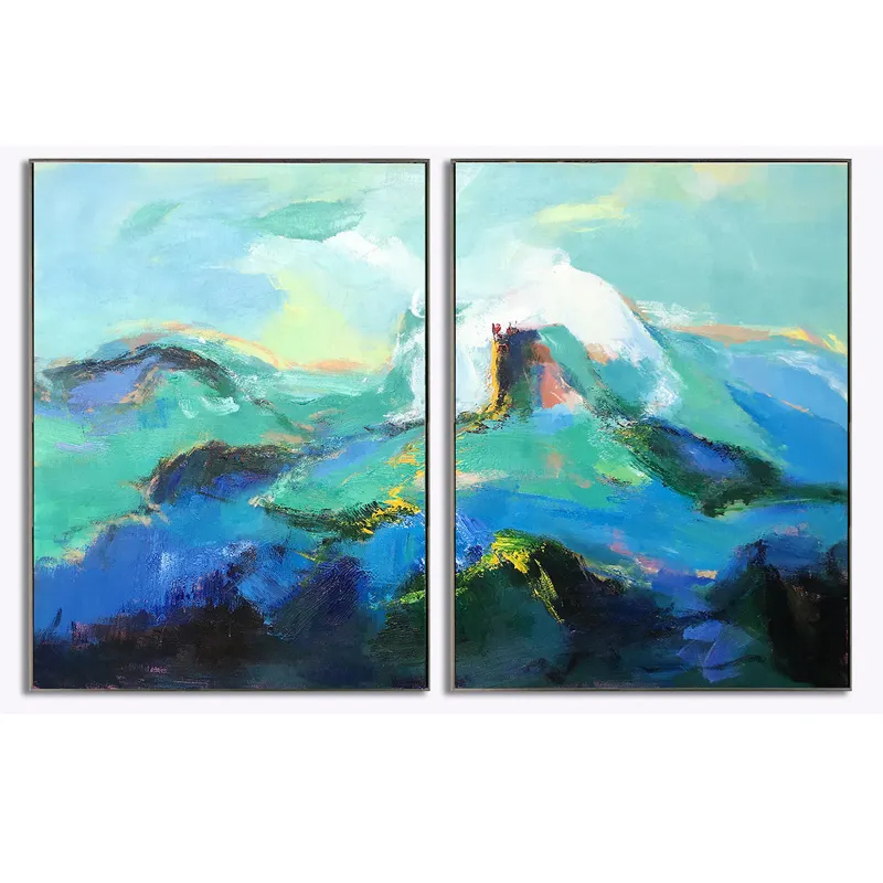 Modern soyut 2 paneller dekoratif duvar sanatı resimleri çin doğal sahne yüksek dağlar tuval üzerine resimleri