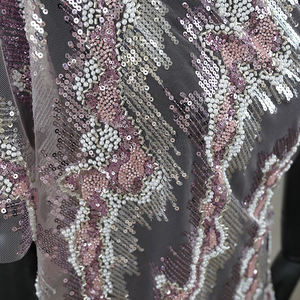 Tissu de tulle brodé de luxe de haute qualité pour mariée, tissu de dentelle perlée de luxe scintillant - Product Image 3