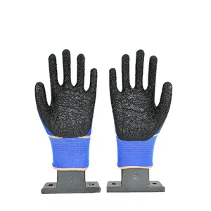 批发定制尼龙聚酯建筑手套XL工作安全手套橡胶乳胶浸渍褶皱涂层保护手