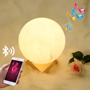 מנורת עשוי pvc Suppliers-USB נטענת blueteeth 3D הדפסת led ירח מנורת אור עבור ילד ולנטיין מתנה עם רמקול