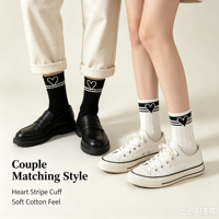 Chaussettes en coton à rayures cœur pour couple, chaussettes mi-mollet texturées jacquard unisexe, chaussettes décontractées quotidiennes, motif personnalisé OEM