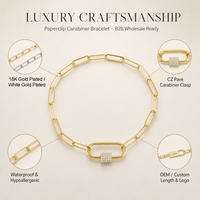 Bracelet chaîne trombone plaqué or 18 carats avec fermoir mousqueton pavé de zircons, bijoux de mode pour femme, vente en gros, OEM personnalisé