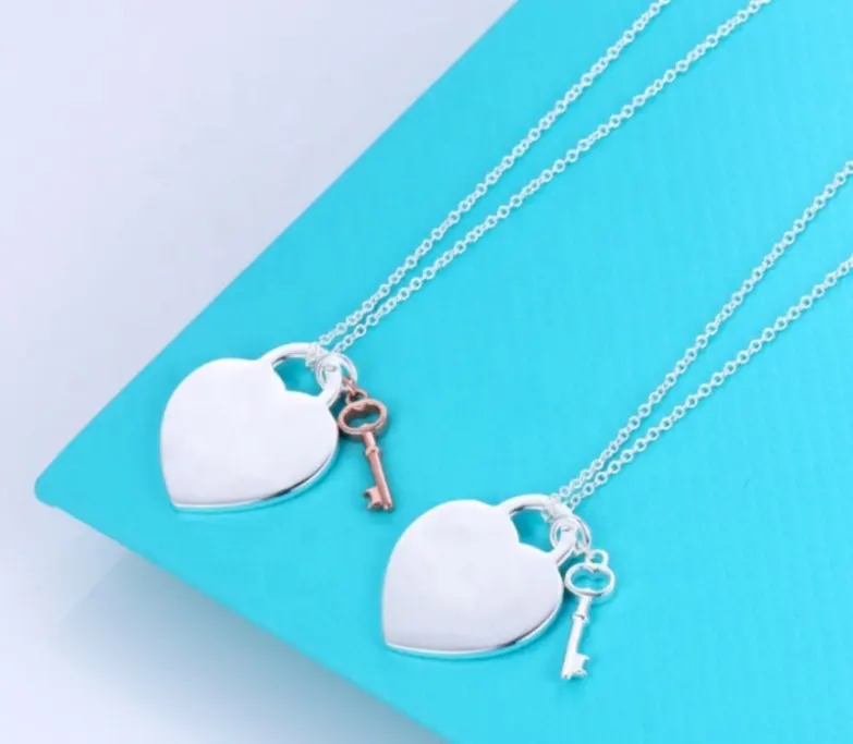 Wholesale Custom Luxury Jewelry 40 45 50 60 CM Silver Rose Gold Key Necklace With Heart Pendant Stainless Necklace Women