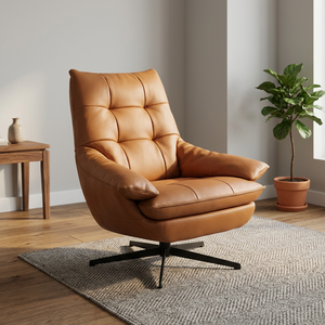 Modern Light Luxury Leather Swivel Accent Chair 360° Rotating Lazy Single <b>Sofa</b> Lounge Chair for Living Room Balcony - Product Image 2