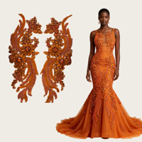 Applique de luxe faite à la main en forme de fleur 3D avec perles en verre, sequins et strass, à coudre sur corsage, pour vêtements de mariage
