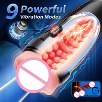 Realistische Vagina-Straffheit Taschenmuschi Stroker Erwachsenenspielzeug Sexmaschine Quetschbarer Männlicher Masturbator mit 9 Vibrationsmodi