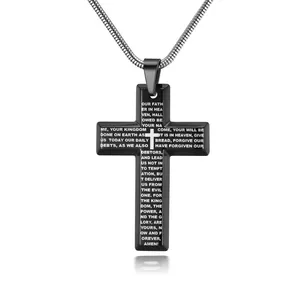 AONING Obsidian style pendant necklace Mysterious power word custom high polished black panther metal cross pendant necklace