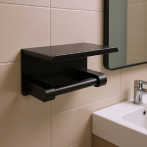 Porte-papier toilette mural avec étagère, design moderne, salle de bain, métal, rectangulaire - Product Image 2