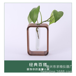 Walnut Wood Glass Hydroponic Planter Desktop Decoration Plant Growing Vase - Product Image 2