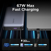 UGREEN Power Bank Portabel 67W 20000mAh dengan Kabel Terintegrasi, Pengisian Cepat PD untuk Smartphone, Tablet, Laptop, Paket Baterai Power Bank