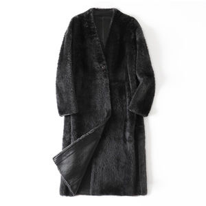 597 Nuovi Arrivi Invernali <span class=keywords><strong>Cappotto</strong></span> in Lana Mohican Sudafricana con Ampio Scollo a V, Raglan, Dritto, Monopetto, <span class=keywords><strong>Foderato</strong></span> in <span class=keywords><strong>Pelliccia</strong></span> di Pecora per Donne - Product Image 6