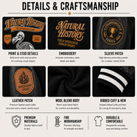 Jaket Baseball Vintage Campuran Wol Lengan PU Bordir Grafis Detail Stud Pengembangan Merek