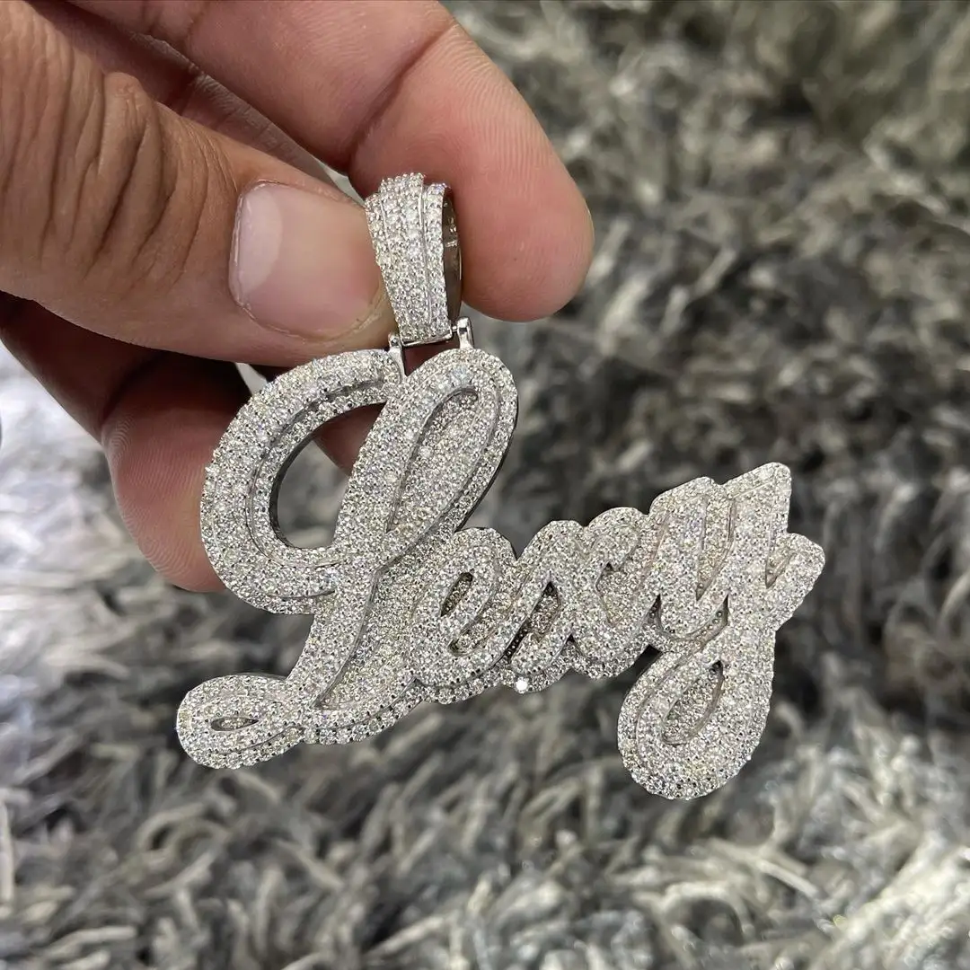 New Arrival Design Hiphop Fine Jewelry Iced Out Silver Bling Zircon Custom 14k Plated Mossanite Name Logo Pendant