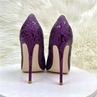 Dernier Design Talons Aiguilles de Luxe Violet 12 CM/10 CM/8 CM Grandes Tailles 44 45 pour Femme Élégante
