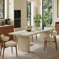 Ensemble table et chaises suspendues en ardoise travertine, style moderne minimaliste du milieu du siècle, résistant aux hautes températures et aux rayures