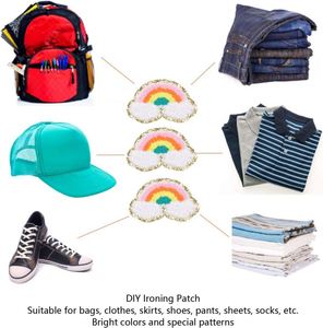 Custom Eco-Friendly DIY Self Adhesion Press-On Rainbow Pattern Clothing Repairing Sequin Embroidered Chenille Garment Embroidery - Product Image 3