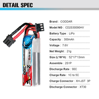 CODDAR 2S 300MAH 7.6V 90C XT30 LiPo batterie cure-dents Micro Drone haute tension HV LiHV Lithium polymère LiPo batterie