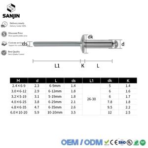 Rivets <span class=keywords><strong>Pop</strong></span> en aluminium M2.4 M3.2 M4 M4.8 à tête dôme aveugle en acier avec mandrin pour accessoires d'échappement de moto et profilés en aluminium - Product Image 4