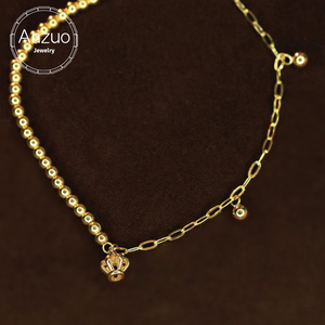 อาซูโอ 18K ทองคำแท้สีเหลือง ไม่มีประดับเพชร สร้อยข้อมือรูปนางฟ้า ทรงกลม ทรงหัวใจเรียบง่าย ของขวัญน่ารักสำหรับวันเกิดเด็กผู้หญิง - Product Image 1
