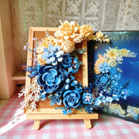 Set de Bloques de Construcción DIY de Ramo de Flores Luna Azul, Plástico ABS, 934 Piezas, Decoración Creativa para Oficina y Hogar, Regalo de Inauguración de Casa