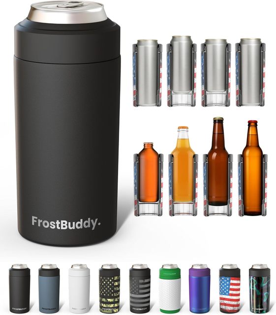 Frost Buddy Universal Can Cooler - Fits Slim Cans, 12 &amp; 16oz (MatteBlack) | 20x colder, cold up to 24 hrs | Sleek