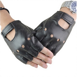Mens Black PU Leather Wrist Breathable Eco-Friendly Four Seasons <b>Touchscreen</b> Full Finger Plain Cycling Party Costume <b>Gloves</b> - Product Image 2