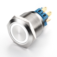 Interrupteur à bouton-poussoir en acier inoxydable et aluminium 25 mm IP65 10A 1NO1NC avec grand actionneur, cadre de surface, LED, pour usage domestique, 1 000 000 cycles
