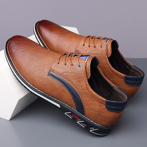Chaussures décontractées en cuir pour hommes, à lacets, bout rond, dessus en cuir véritable, semelle extérieure en caoutchouc, semelle intermédiaire en EVA, légères, toutes saisons - Product Image 2