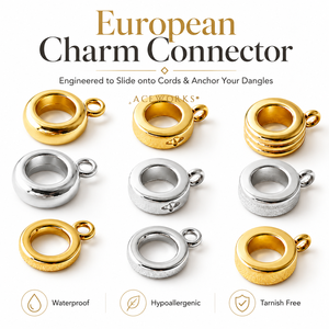 Charm Connector | Stainless Steel 18K PVD Gold Plated Bail Ring For European Charms Large Hole Beads Smooth Tube Slider Findings - Product Image 1