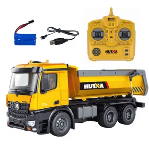 Newest Huina 1573 RTR 2.4GHz 10 channel 1:14 Remote Control RC Dump Truck 573 metal Auto Demonstration LED Light RC Toys