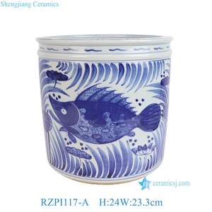 RZPI117-A / RZPI118-A Jingdezhen bleu et blanc motif d'écailles de poisson Pot de fleur en céramique jardinière de jardin - Product Image 2