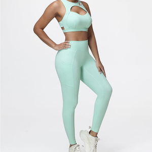 Ensemble soutien-gorge de sport et leggings pour femmes, style tendance, faible MOQ, vente directe d'usine, ensemble de yoga fitness pour femmes, best-seller - Product Image 3
